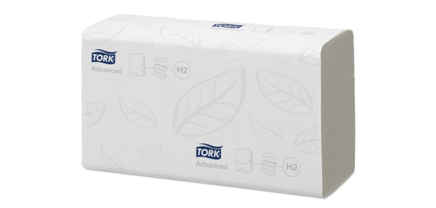 Essuie-mains tork h2 pliés en z motif torsade écolabel coloris blanc paquet 190 unités
