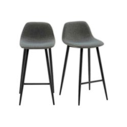 Lot de 2 tabourets MUST en polyester, pied noir, assise grise L50xP45xH73cm