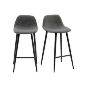 Lot de 2 tabourets MUST en polyester, pied noir, assise grise L50xP45xH73cm