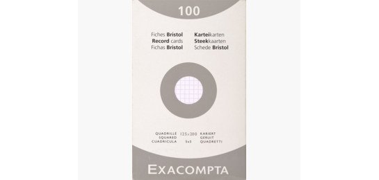 Fiches bristol, 125 x 200 mm, quadrillé, blanc