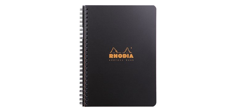Addressbook Rhodiactive 90g reliure intégrale A5 160 pages pré-imprimé non micropreforé + poche - Noir