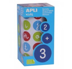Gommette apli kids enlevable ronde 20mm abc majuscules multicolores rouleau 900 unités