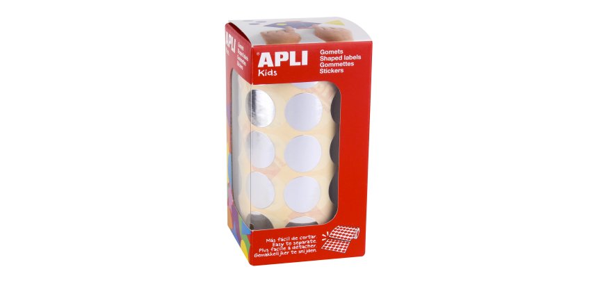 Gommette métallisée apli agipa ronde diamètre 20mm coloris argent rouleau 1770 unités