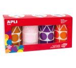 Gommette géante apli agipa géométrique 4 coloris assortis violet marron rose orange pack 4 rouleaux 5428 unités