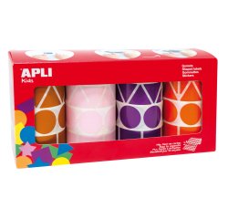 Gommette géante apli agipa géométrique 4 coloris assortis violet marron rose orange pack 4 rouleaux 5428 unités
