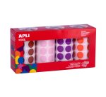 Gommette apli kids permanente ronde 20mm coloris rose marron lilas orange boîte 4 rouleaux