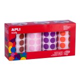 Gommette apli kids permanente ronde 20mm coloris rose marron lilas orange boîte 4 rouleaux