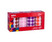 Gommette apli kids permanente ronde 20mm coloris rose marron lilas orange boîte 4 rouleaux