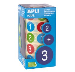 Gommette apli kids enlevable ronde 20mm 123 majuscules multicolores rouleau 900 unités