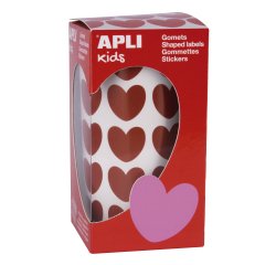 Gommette apli kids motif coeur 20x18mm coloris rouge rouleau 30 feuilles boîte 900 unités