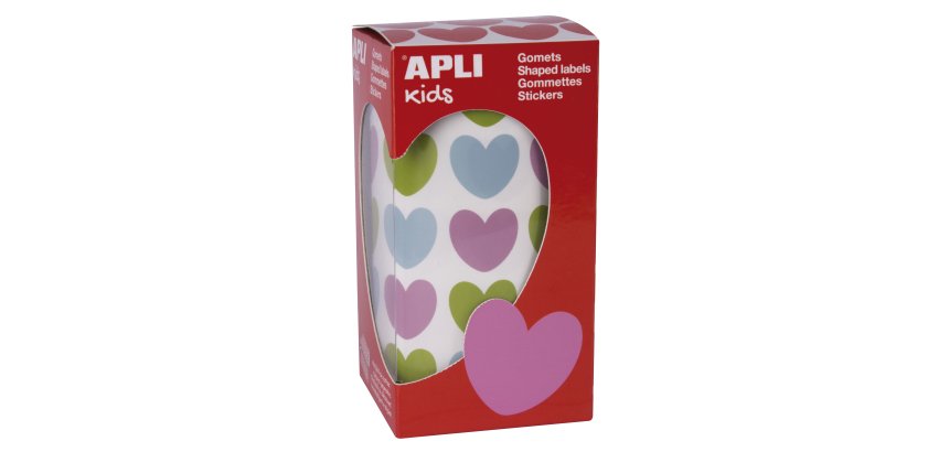 Gommette apli kids motif coeur 20x18mm multicolore rouleau 30 feuilles boîte 900 unités