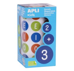 Gommette apli voyelles majuscules 20mm coloris       assortis rouleau 900 unites