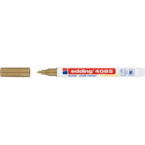 Marqueur craie liquide E-4085 pointe ogive 1-2mm base eau. Effaçable chiffon humide. Coloris or
