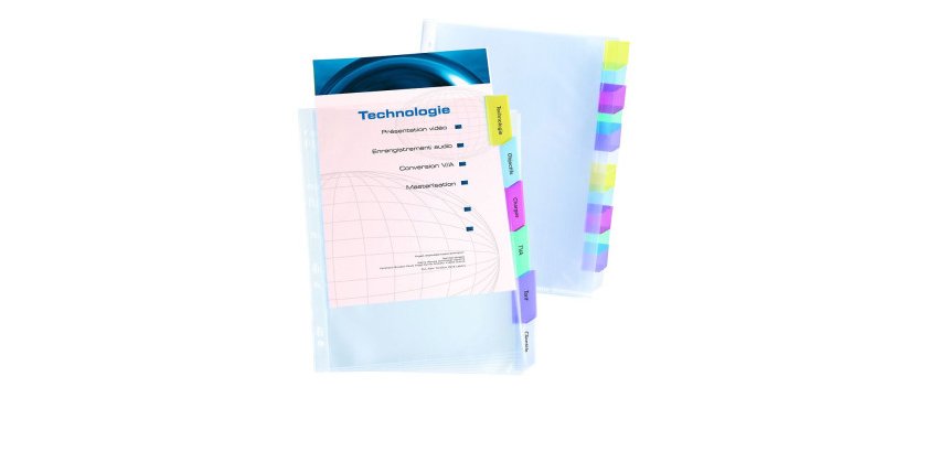 Pochettes a onglets personnalisables A4+ 12 positions polypro 8/100ème incolore