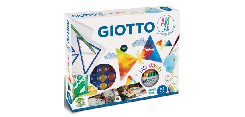 F.I.L.A. Art Lab Magic Triangle Giotto - Contiene: 1 Album Kids A4 Da 200G Carta Bianca Di Qualita' 1 Scatola Di Acquerelli Mini Da 24 Pz. 1 Scatola Da 36 Turbo Color 1 Matita Hb