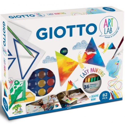 F.I.L.A. Art Lab Magic Triangle Giotto - Contiene: 1 Album Kids A4 Da 200G Carta Bianca Di Qualita' 1 Scatola Di Acquerelli Mini Da 24 Pz. 1 Scatola Da 36 Turbo Color 1 Matita Hb