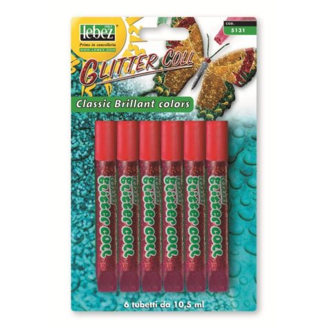 Lebez Blister 6 Tubetti Da 10,5Ml Colla Glitter Color Rosso