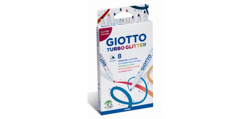 Feutre coloriage giotto turbo glitter capuchon ventilé pointe moyenne encre pailletée base eau coloris assortis étui 8u