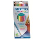 Crayon couleur giotto stilnovo aquarellable hexagonal 6.8mm mine 3.3mm coloris vifs intenses étui 12 unités