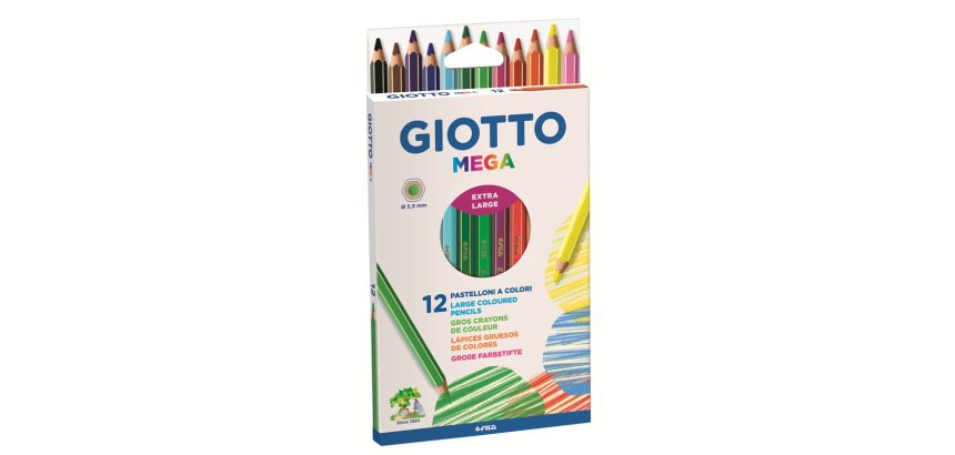 Pastelli colorati Mega - esagonale - mina 5,5 mm  - Giotto - conf. 12 pezzi