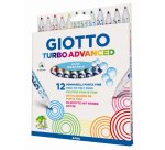 Feutre coloriage giotto turbo advanced capuchon ventilé pointe fine encre base eau colo   ris assortis étui 12 unités