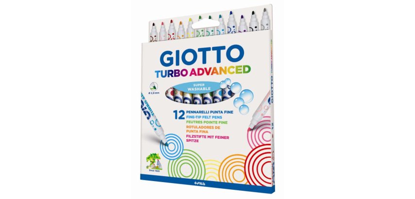 Feutre coloriage giotto turbo advanced capuchon ventilé pointe fine encre base eau colo   ris assortis étui 12 unités