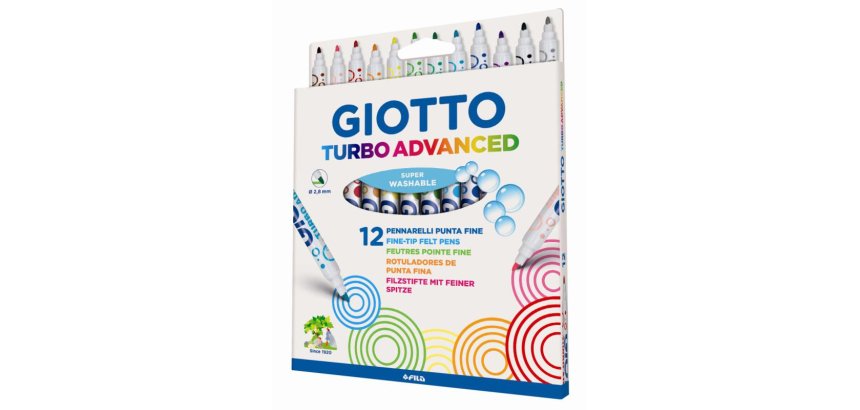Feutre coloriage giotto turbo advanced capuchon ventilé pointe fine encre base eau colo   ris assortis étui 12 unités