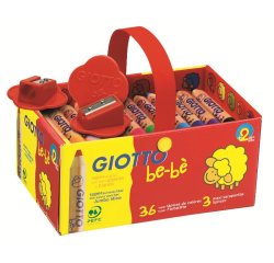 Crayon couleur giotto be-bè 105mm mine facile à tailler diamètre 7mm coloris vifs boîte 36 unités + 3 taille-crayons