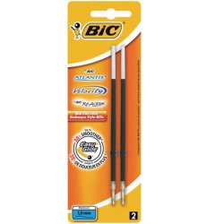 Stylo-bille bic atlantis soft pointe moyenne 1,0mm blister  de 2 recharges bleu