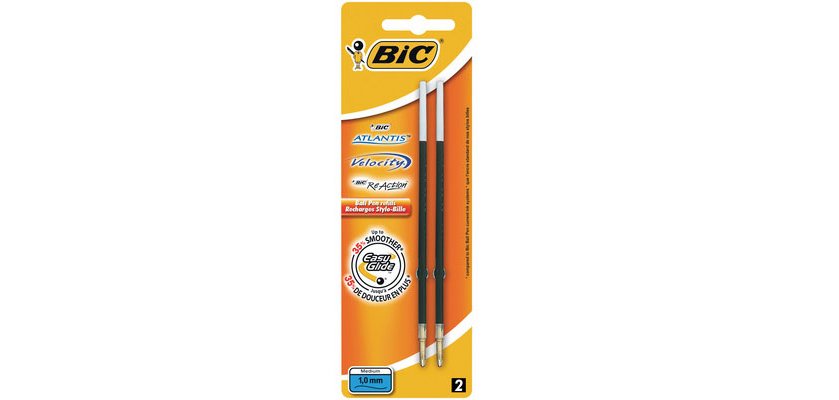 Stylo-bille bic atlantis soft pointe moyenne 1,0mm blister  de 2 recharges bleu