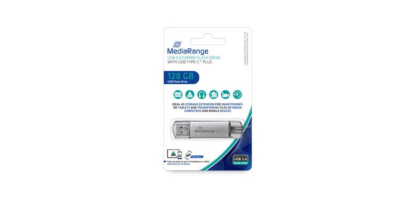 MediaRange MR938 USB-Flash-Laufwerk 128 GB USB Type-A / USB Type-C 3.2 Gen 1 (3.1 Gen 1) Silber