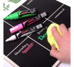 Marqueur craie uniball chalk pointe biseautee large 8mm ideale ardoise vitrine resiste pluie coloris rose fluo