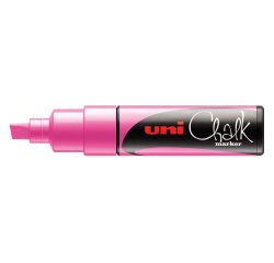 Marqueur craie uniball chalk pointe biseautee large 8mm ideale ardoise vitrine resiste pluie coloris rose fluo