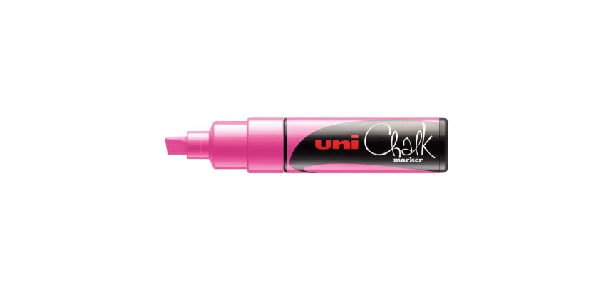 Marqueur craie uniball chalk pointe biseautee large 8mm ideale ardoise vitrine resiste pluie coloris rose fluo