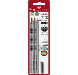 Faber-Castell 3 Matite Grip con Gomma Grigia