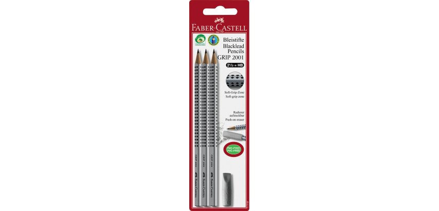 Faber-Castell 3 Matite Grip con Gomma Grigia