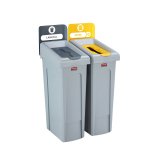 Collecteurs Slim Jim, 2 bacs toit Gris Jaune : déchets courants et papier, capacité 2 x 87L