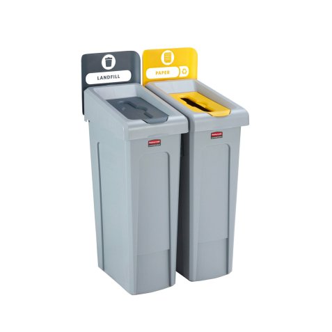 Collecteurs Slim Jim, 2 bacs toit Gris Jaune : déchets courants et papier, capacité 2 x 87L