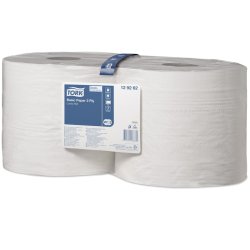 Lot de 2 bobines Papier d'essuyage Basic dévidage central 2 plis 1000formats prédécoup 350m Blanc