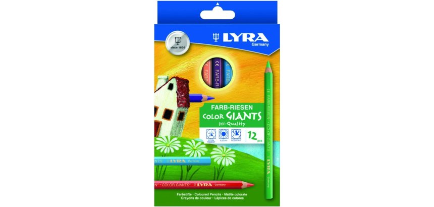 Etui crayons de couleur geantes lyra forme            hexagonales bois 18cm mine    6mm 12 unites coloris