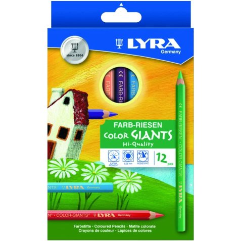 Etui crayons de couleur geantes lyra forme            hexagonales bois 18cm mine    6mm 12 unites coloris