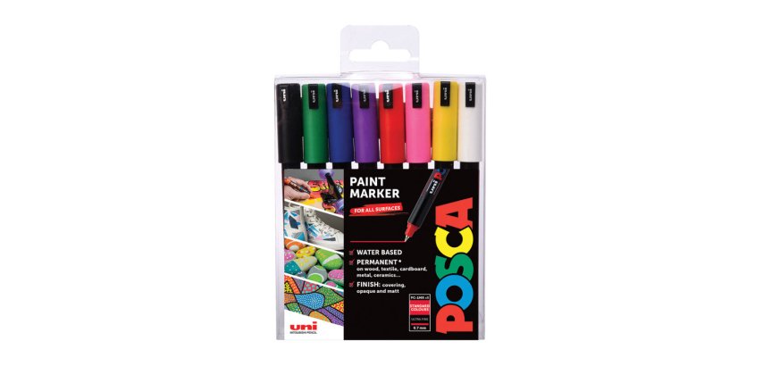 Marqueur posca pc1mr gouache encre inodore toutes surfaces pointe ultra-fine conique coloris basiques 8 unités