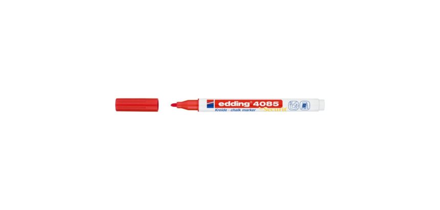 Marqueur craie liquide E-4085 pointe ogive 1-2mm base eau. Effaçable chiffon humide. Coloris rouge