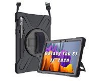 DLH Coque renforcee avec bandouliere, poignee rotative et pied support pour Samsung Galaxy Tab S7 (SM-T870 / SM-T875 / SM-T876)