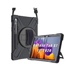 DLH Coque renforcee avec bandouliere, poignee rotative et pied support pour Samsung Galaxy Tab S7 (SM-T870 / SM-T875 / SM-T876)
