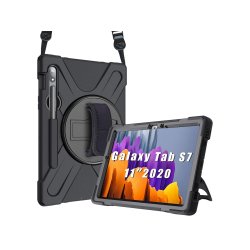 DLH COQUE RENFORCEE AVEC BANDOULIERE, POIGNEE ROTATIVE ET PIED SUPPORT POUR SAMSUNG GALAXY TAB S7 (SM-T870 / SM-T875 / SM-T876)