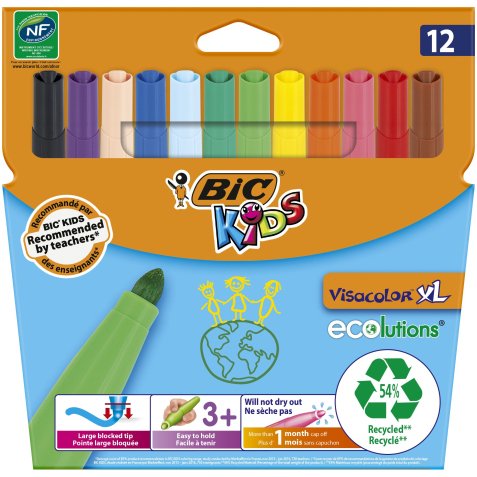 Visacolor XL Feutres de Coloriage à Pointe Large - Couleurs Assorties, Etui Carton de 12