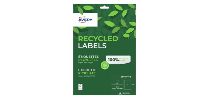 Etiquette autocollante avery adresse recyclee laser blanc  199,6 x 289,1mm boite dde 15