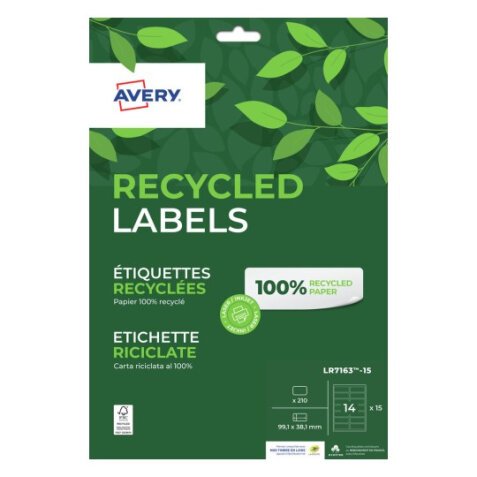 Etiquette autocollante avery adresse recyclee laser blanc  99,1 x 38,1mm boite de 210