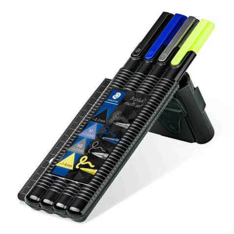 Etui staedtler triplus multi set 1 feutre noir 1           stylo-bille bleu 1 porte-mine 1 surligneur jaune et 1 regle